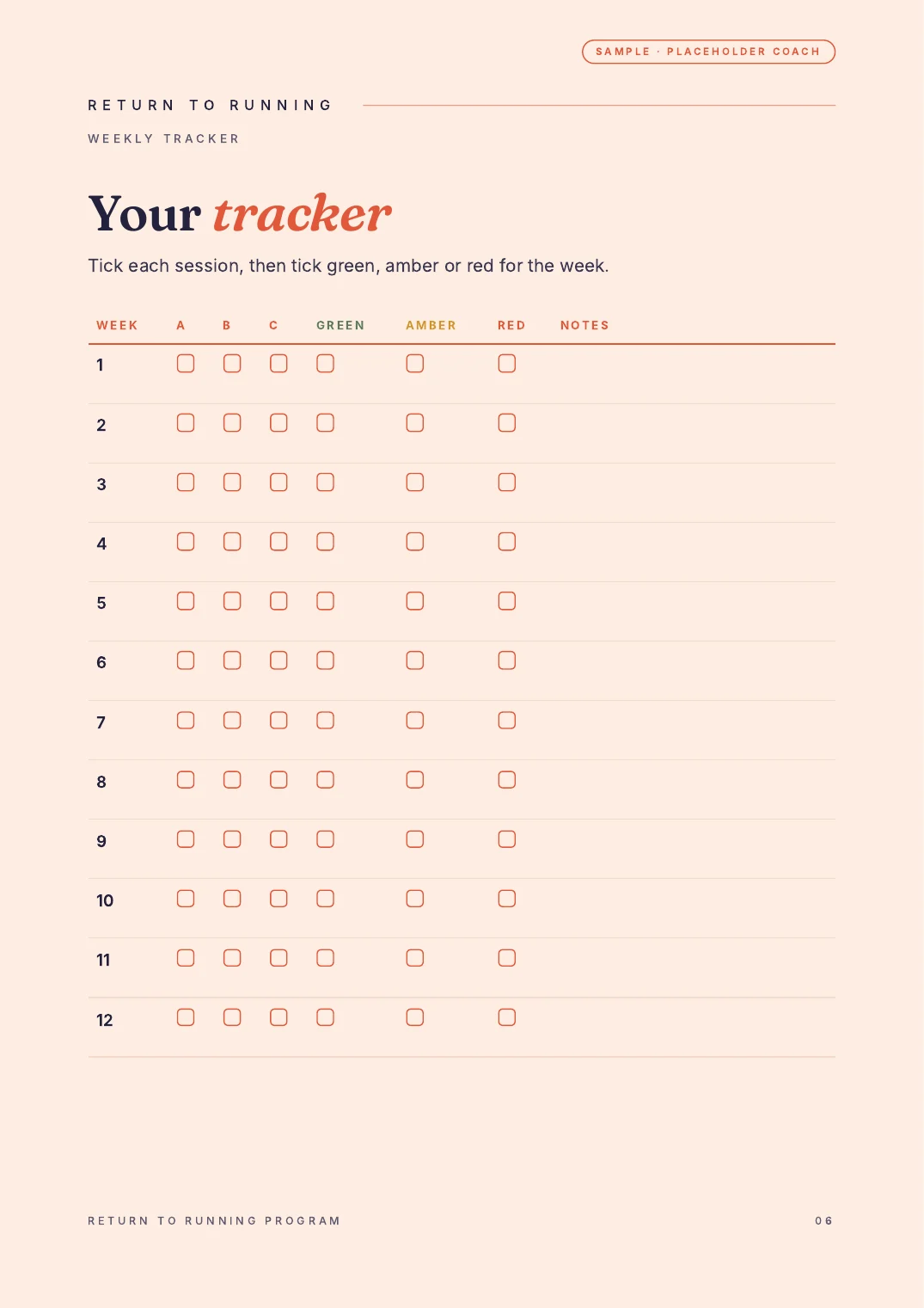 Weekly tracker page